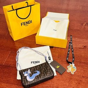 FENDI x FRGMT x POKÉMON Brown FF Fabric Baguette Pouch